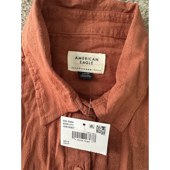AE American Eagle Women’s Perfect Button-Up Shirt Rust Size S New - Picture 7 of 16